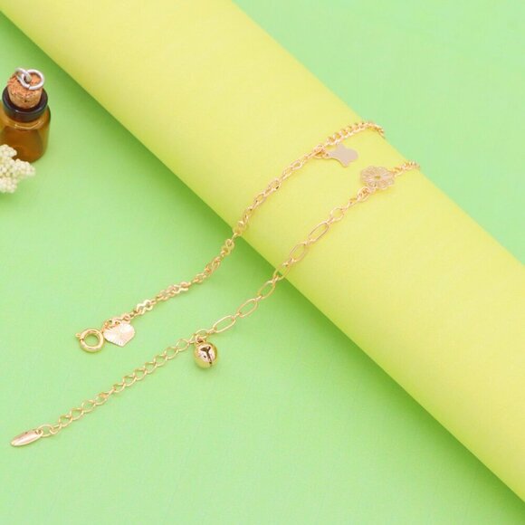 "Delicate Rose Gold Anklet with Cute Flower and Star Charms, XPAL1052 - Picture 5 of 12